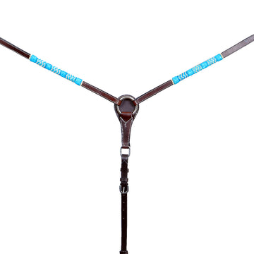 Genuine Quality Turquoise Rawhide Horse Western leather Breast Collar Brown